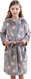 Girls Fleece Hooded Robe for Kids - Soft Plush Warm Bathrobe