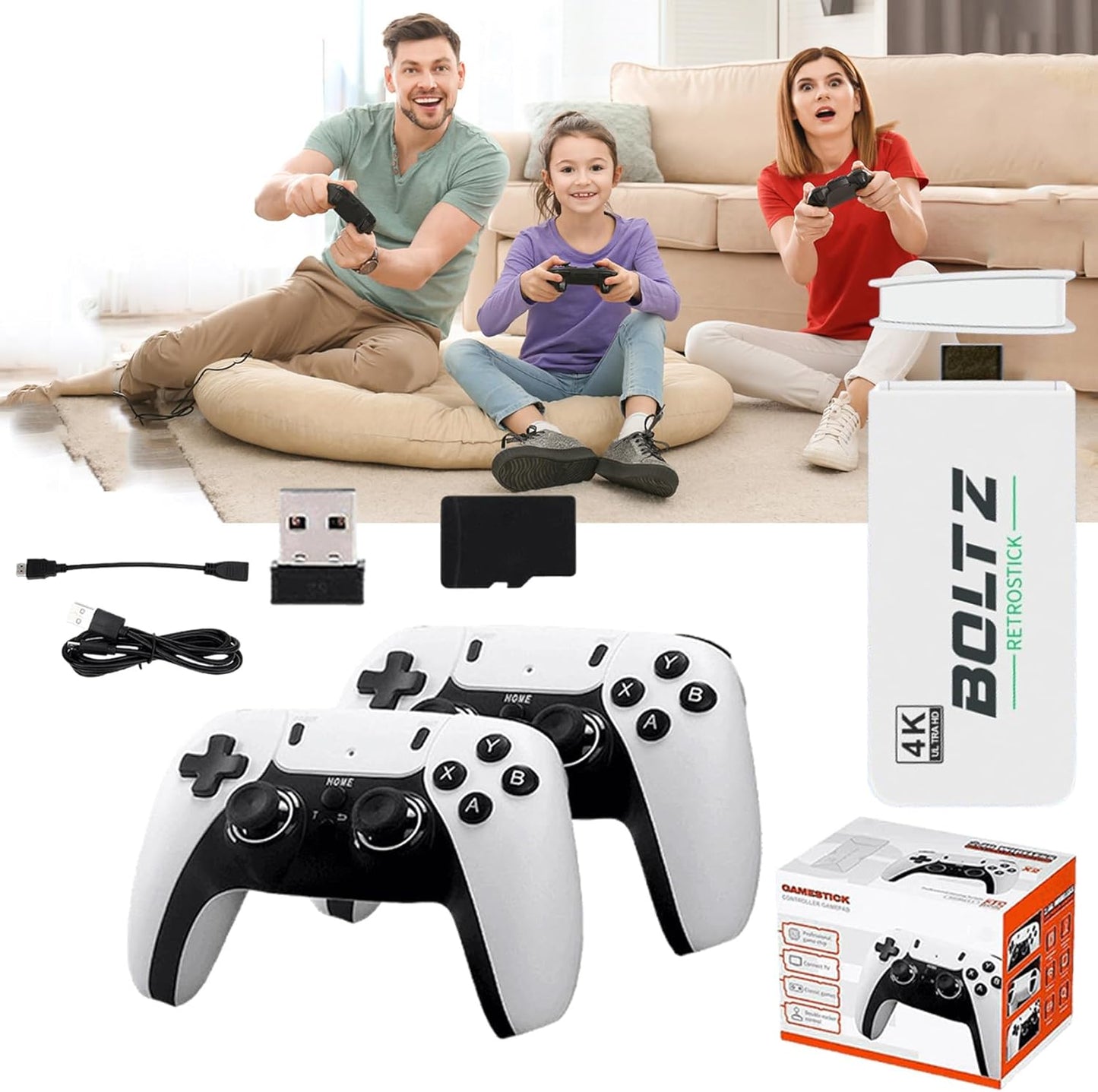 Boltz Retro Stick - 60000 Retro Games & 2 Wireless Controllers