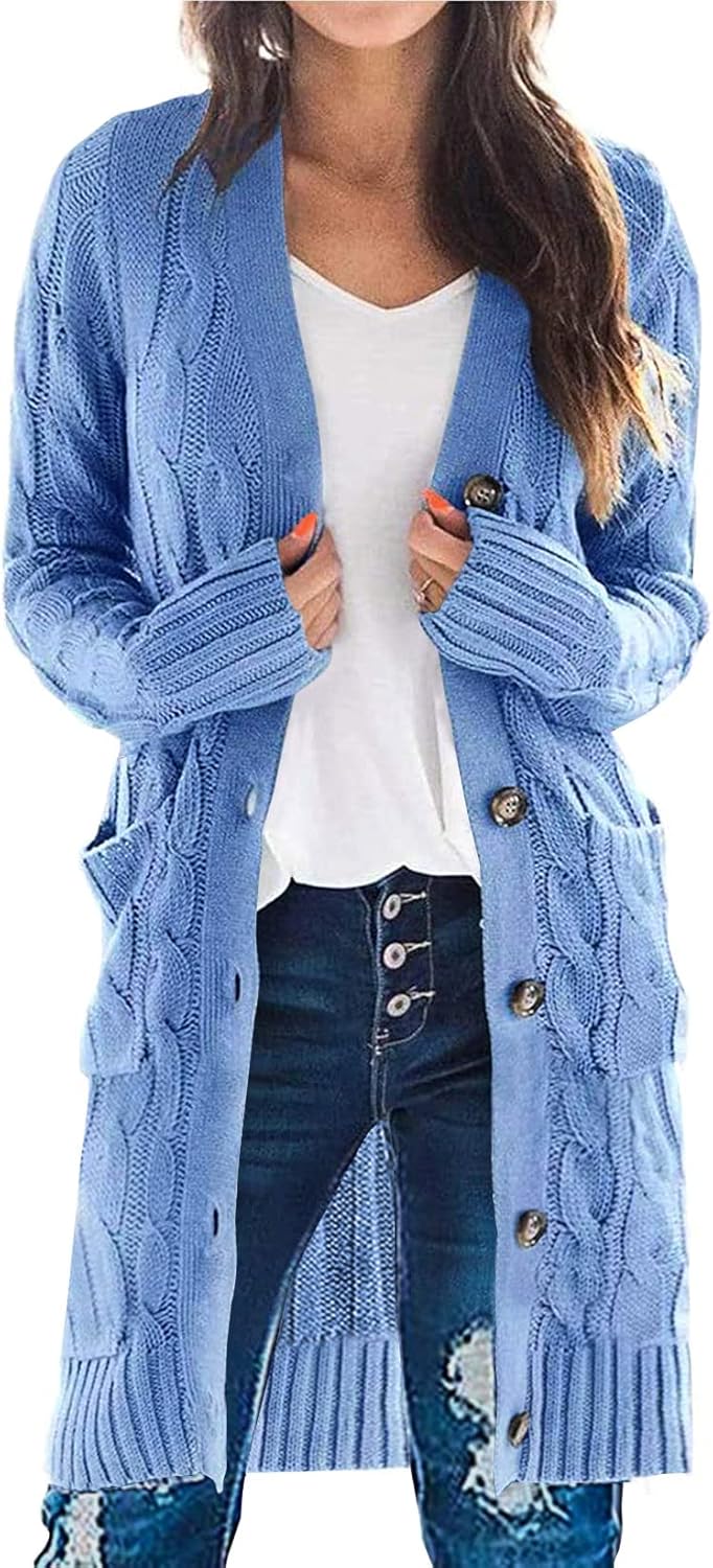 PRETTYGARDEN Long Sleeve Cable Knit Cardigan for Women 2025