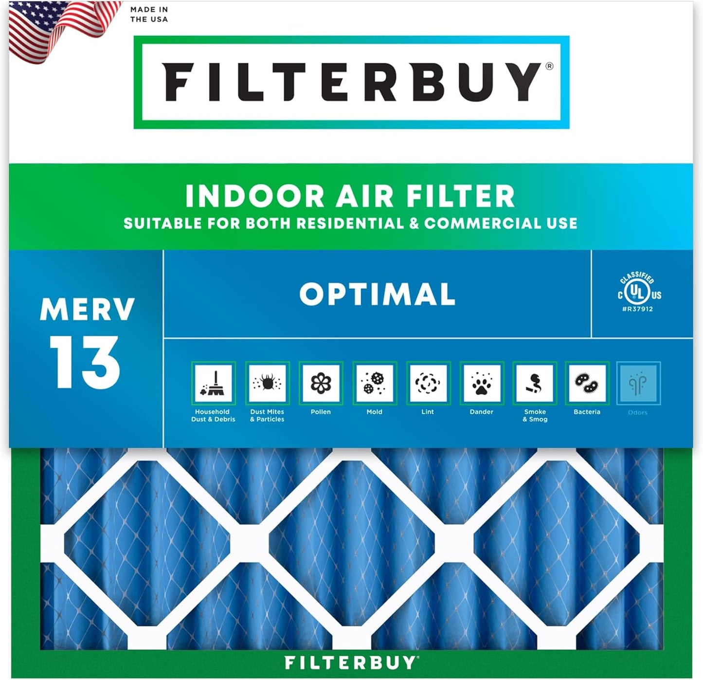 Filterbuy 14x14x2 Air Filter MERV 13 for Smoke & Allergy Defense