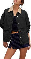 Oversized Denim Jacket with Contrast Trim - Versatile Layered Coat