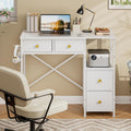 Small Computer Desk with 4 Fabric Drawers - Compact Writing Desk