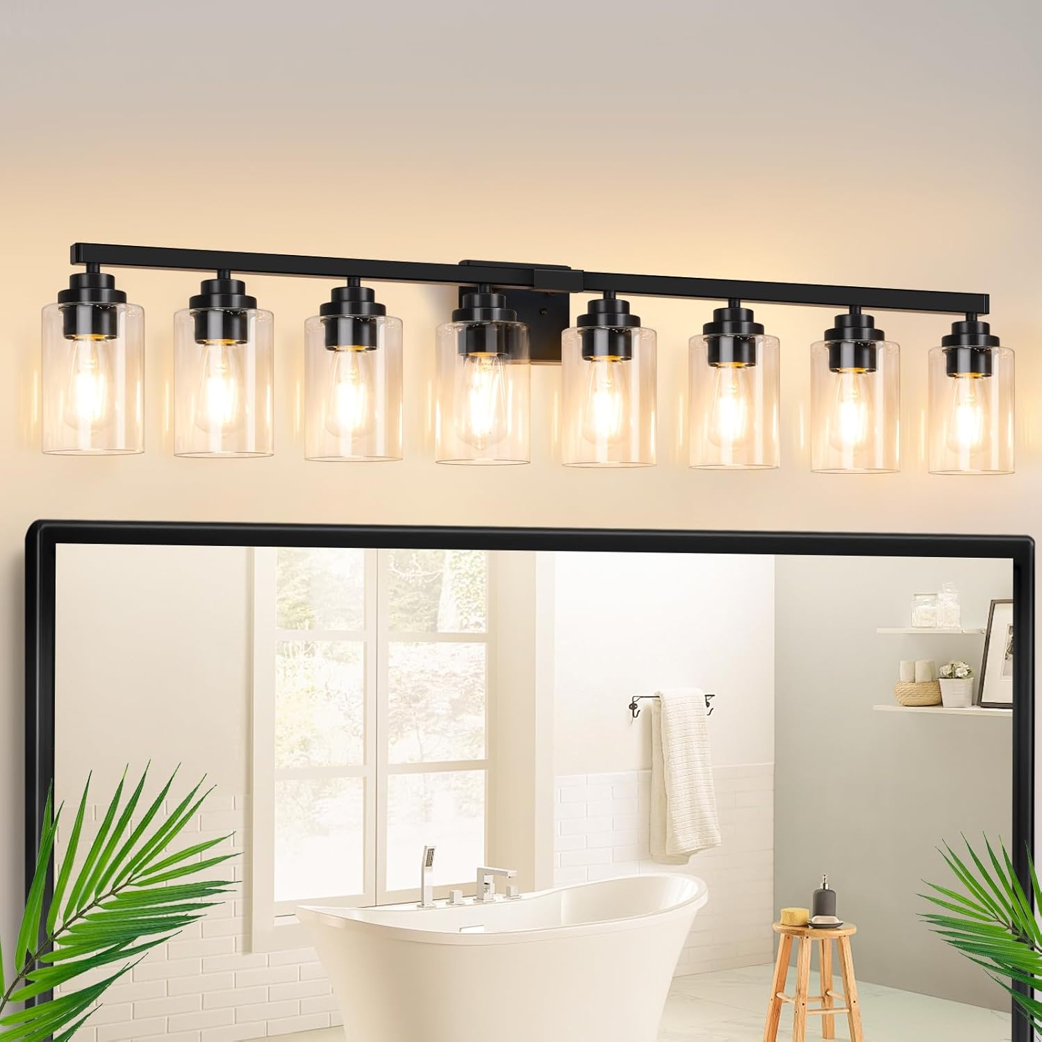 8-Light Bathroom Light Fixtures with Clear Glass Shades