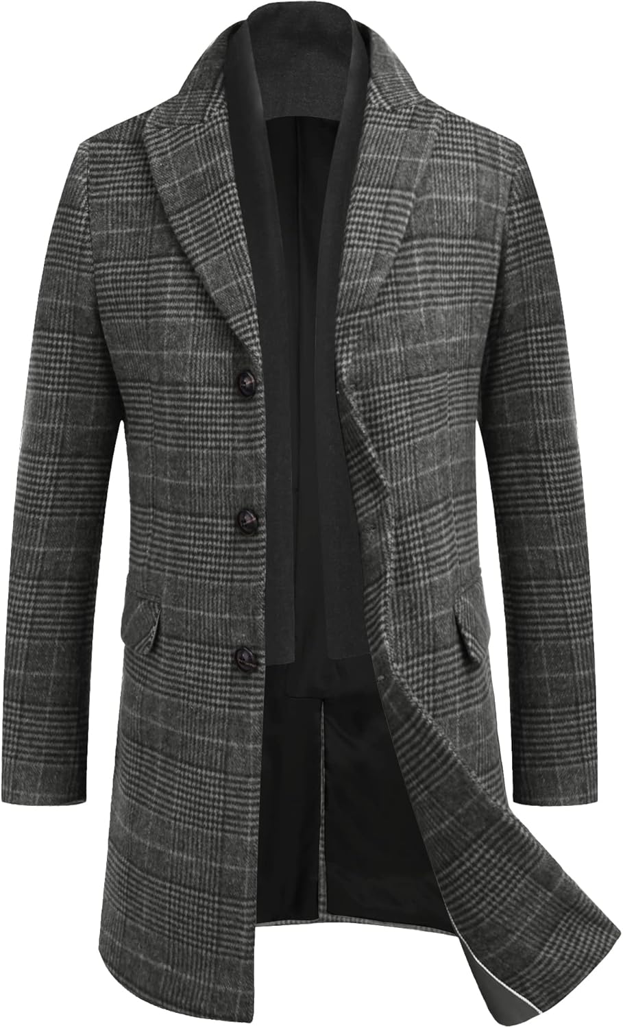 COOFANDY Men's Wool Blend Coat with Detachable Plaid Scarf