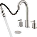 Bathroom Faucet 3 Holes Brushed Nickel - Pull-Down Sprayer