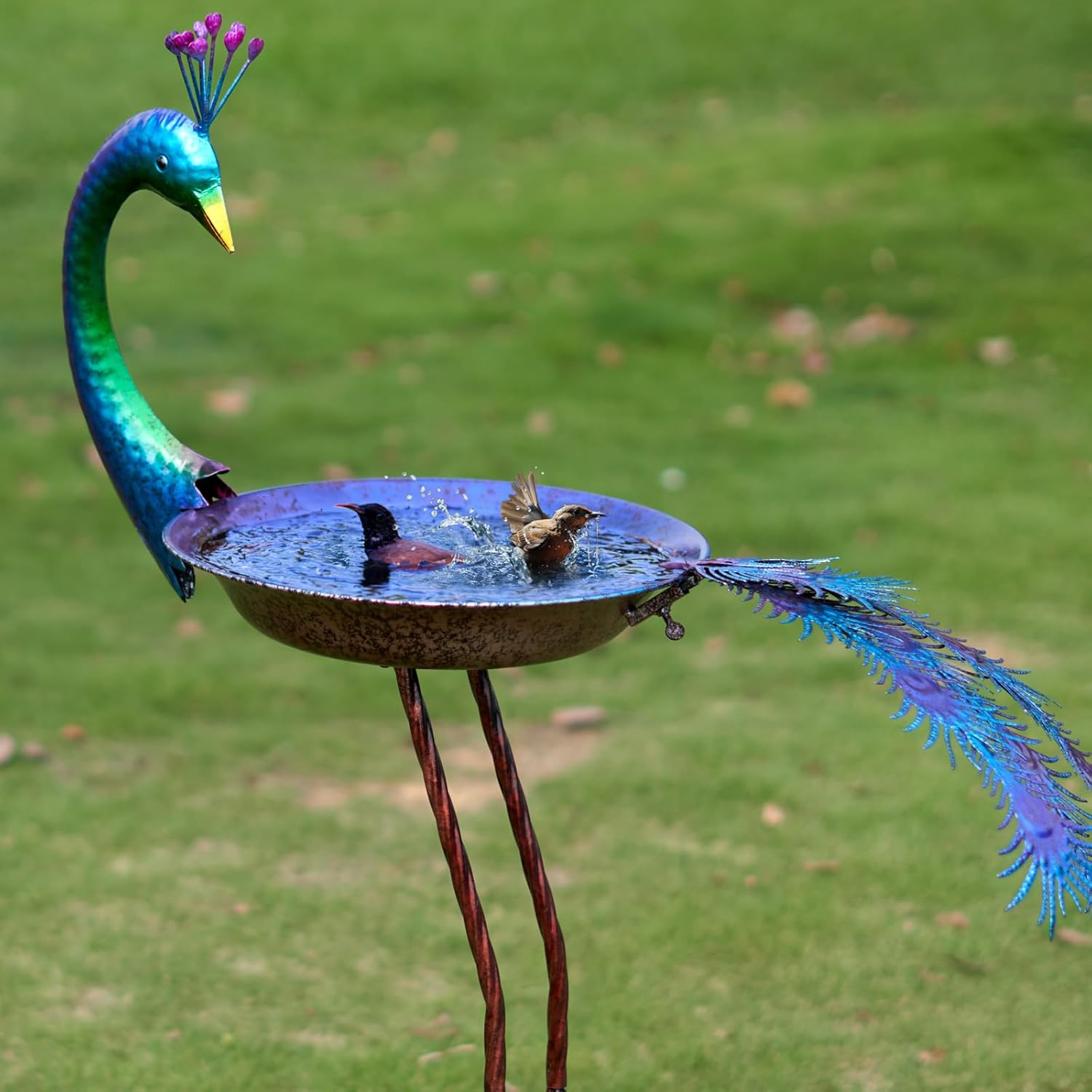 Peacock Bird Bath for Outdoor Garden Decor and Bird Feeding
