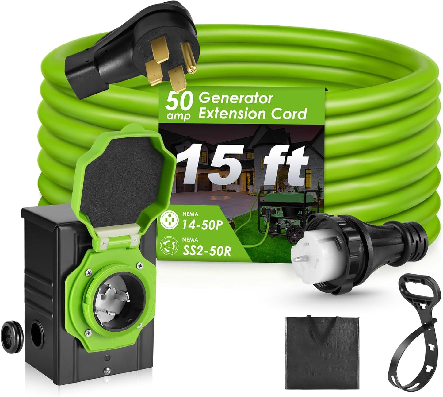 Seeutek 50 Amp Generator Cord - 15 FT Waterproof Extension Cable