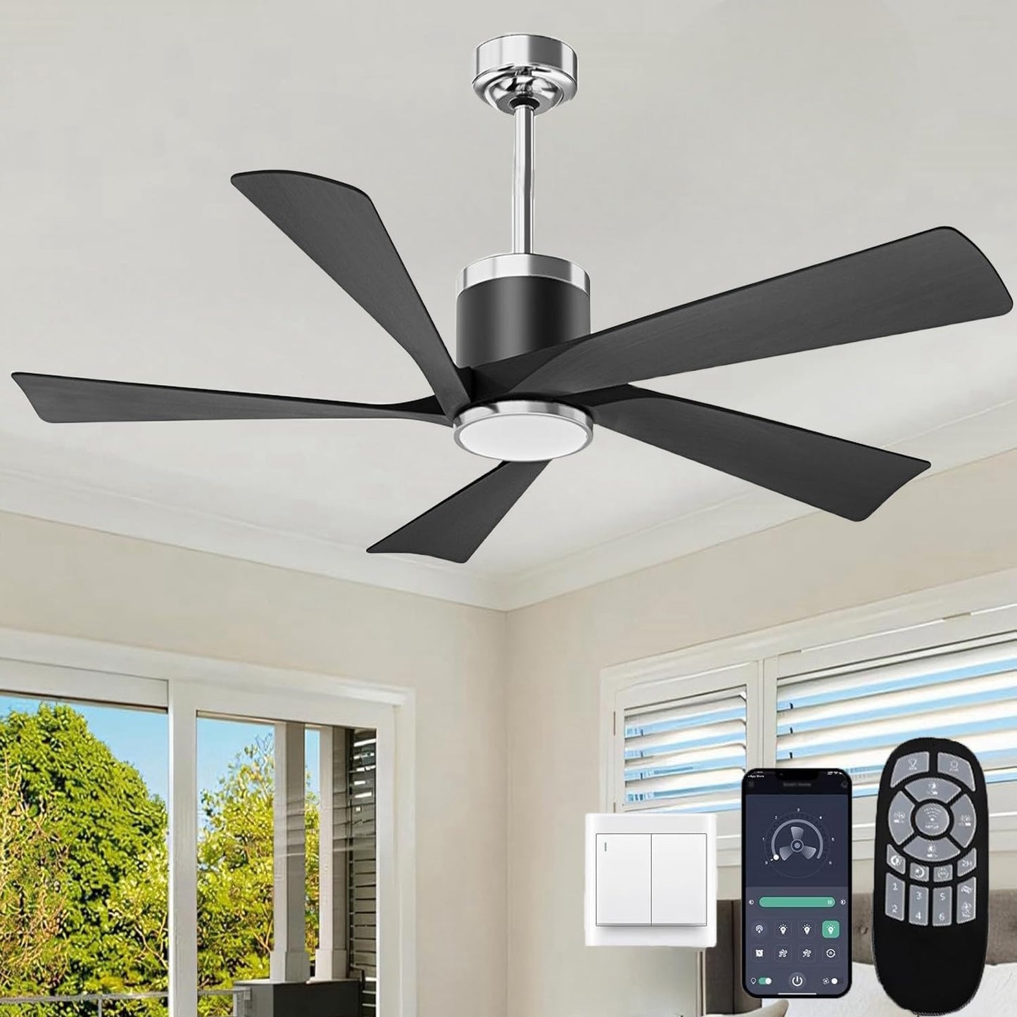 52 in Modern Ceiling Fan with Lights and Remote Control for Home