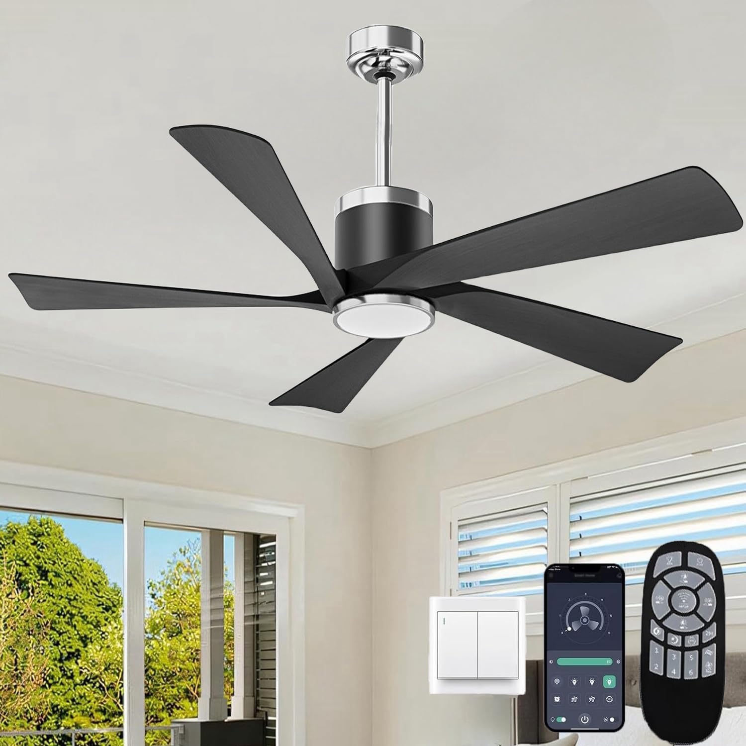 52 in Modern Ceiling Fan with Lights and Remote Control for Home