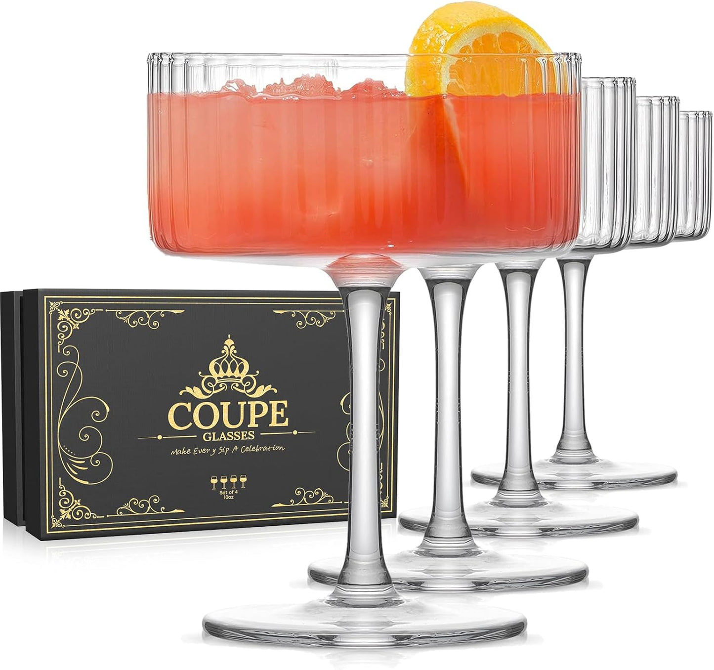 Vintage Art Deco Coupe Glasses Set - 10oz - CL FUN