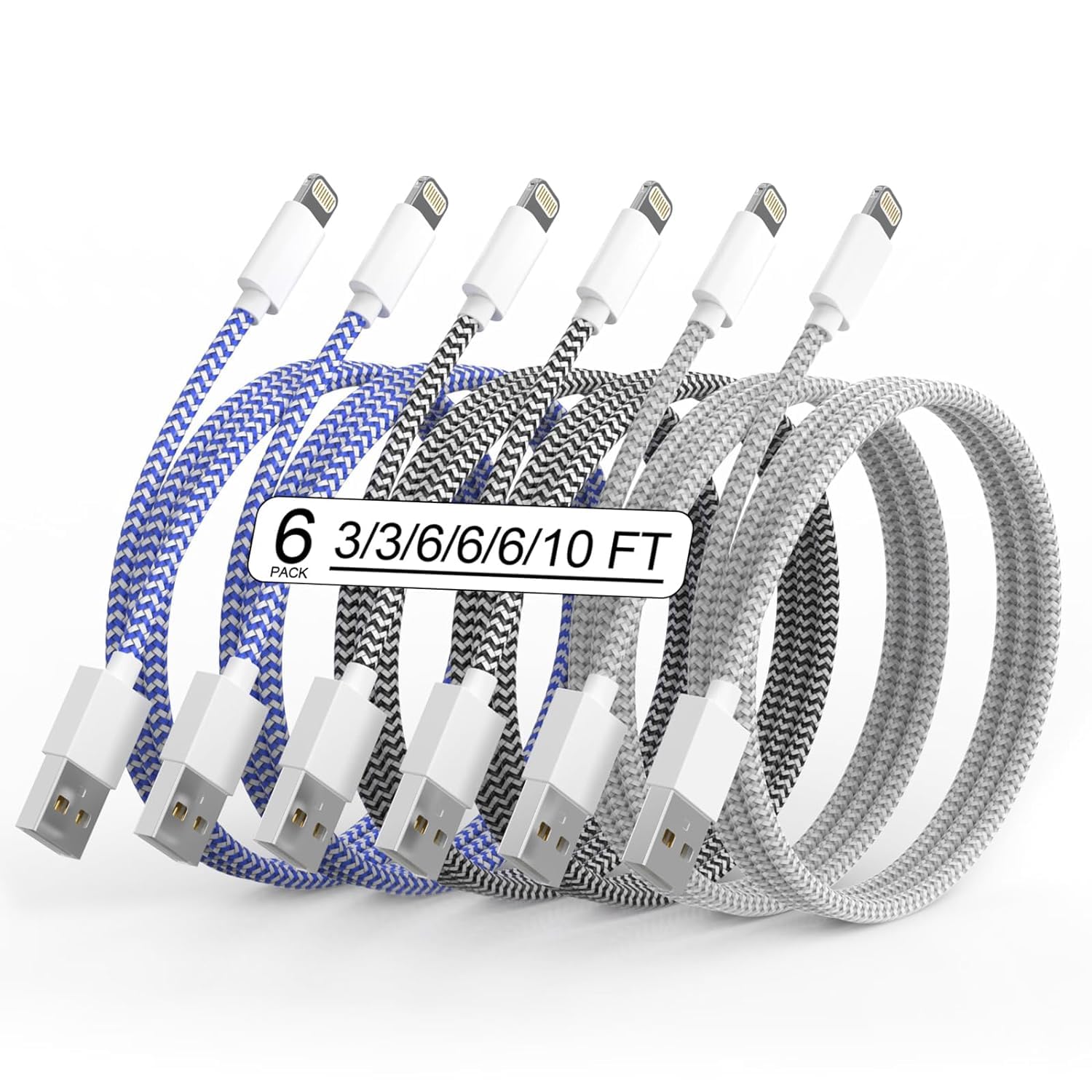 Fast Charge 6Pack MFi Certified Lightning Cables for iPhone - SISXSO