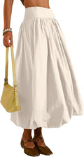 Women's Bubble Long Skirt - Elastic Waist A-Line Pleated Ruffle