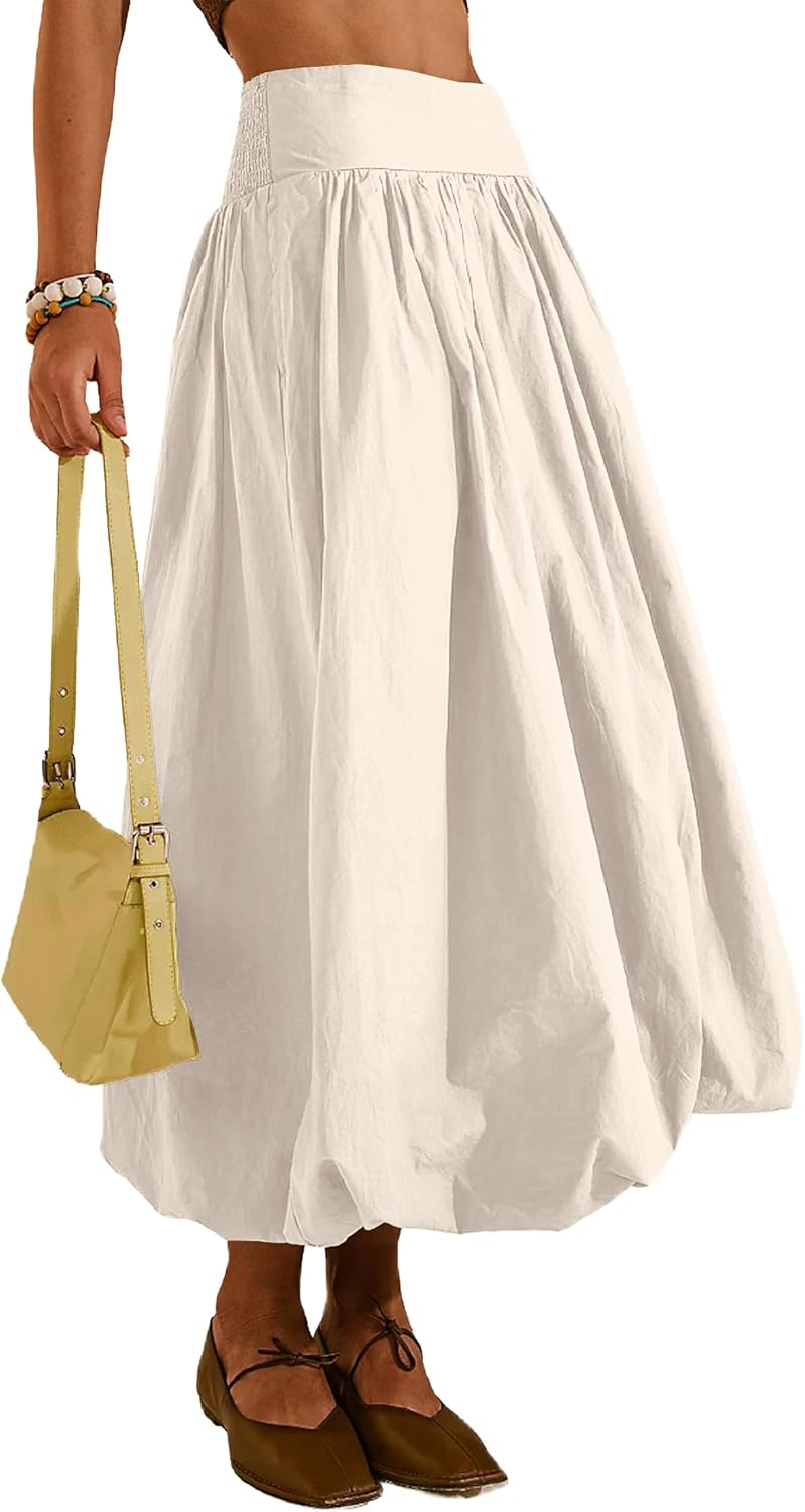 Women's Bubble Long Skirt with Pockets for Casual Fall Style