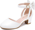 Girls Heels Dress Shoes with Large Bow - Adjustable Buckle Pumps