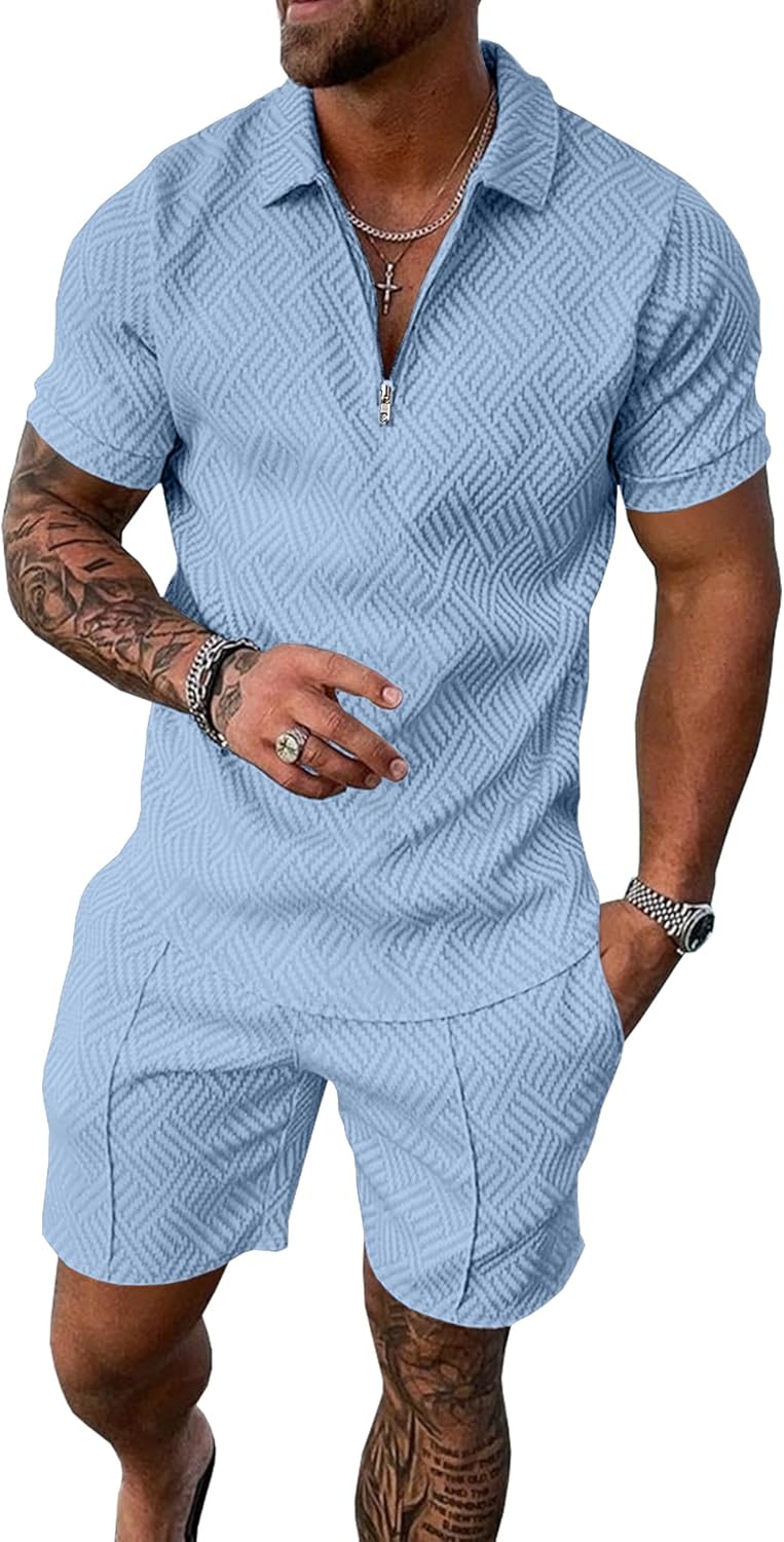 UOUA Mens Summer Track Suits 2 Piece Shorts Sets for Comfort