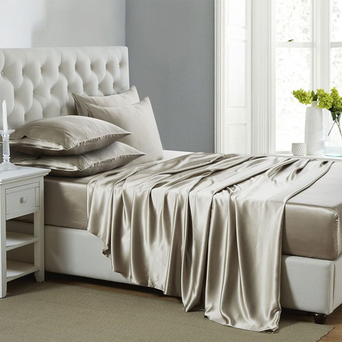 Luxurious 6-Piece King Size Satin Bed Sheet Set for Comfort
