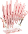 Pink Knife Set with Fan Acrylic Block - 16-Piece Kitchen