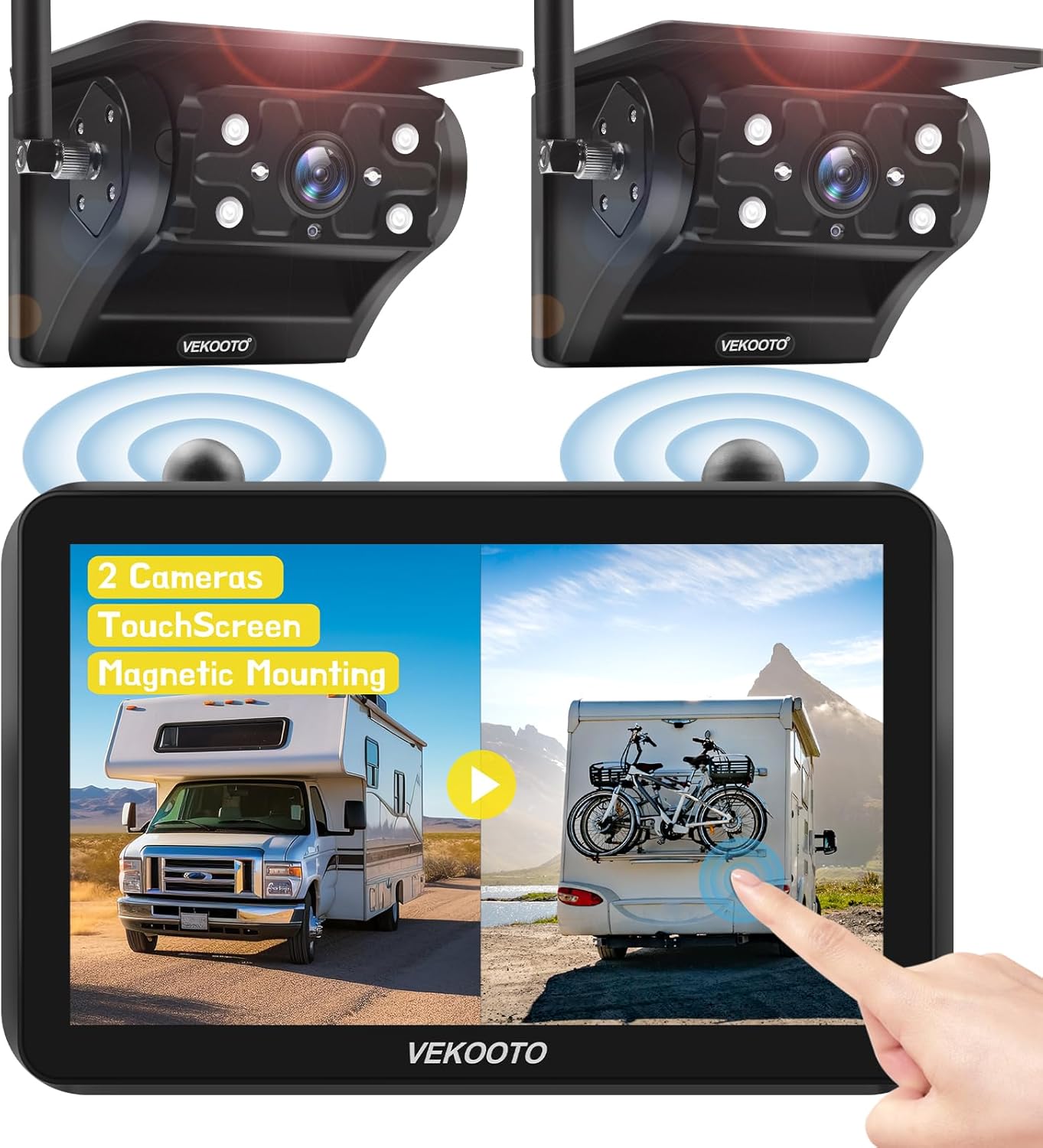 Magnetic Solar Wireless Backup Camera with 7ft' Touchscreen