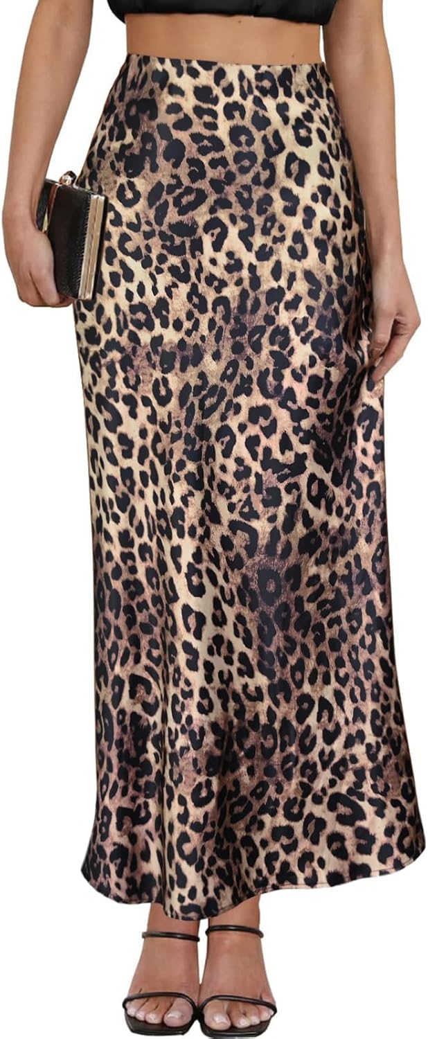 Leopard Print Satin Maxi Skirt for Summer Parties and Casual Wear
