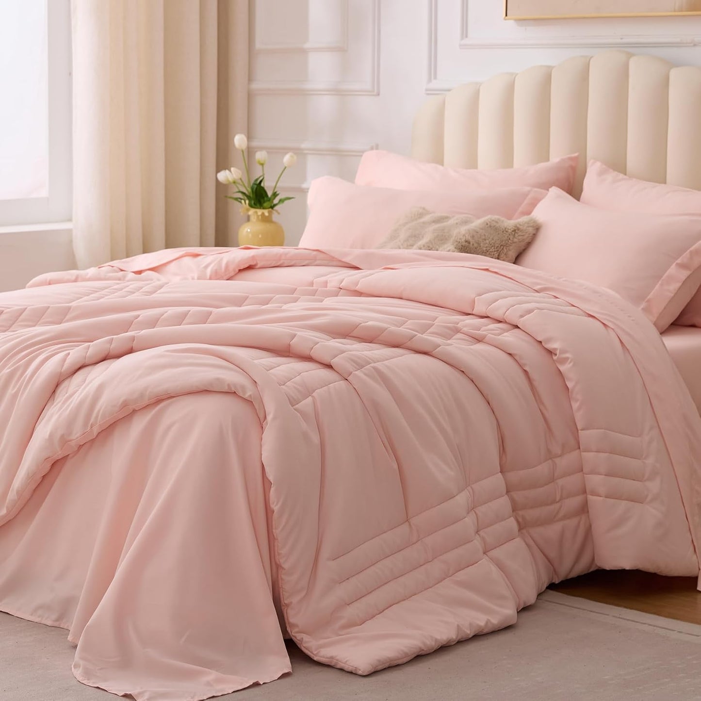 Full Comforter Set Pink - 7 Piece Bed in a Bag for All Seasons