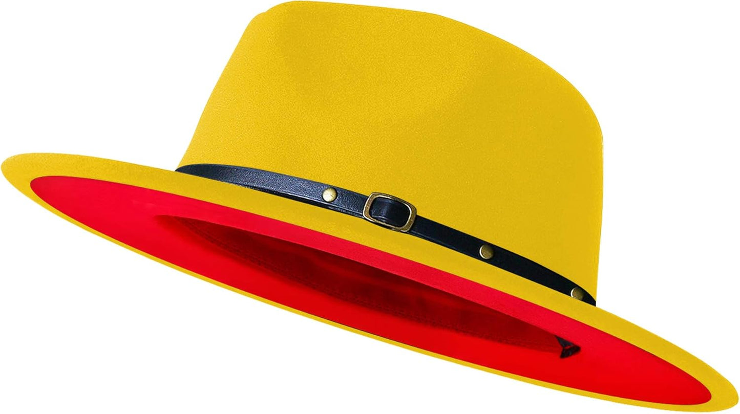 Wide Brim Fedora Hats for Women Men Two Tone Dress Hat