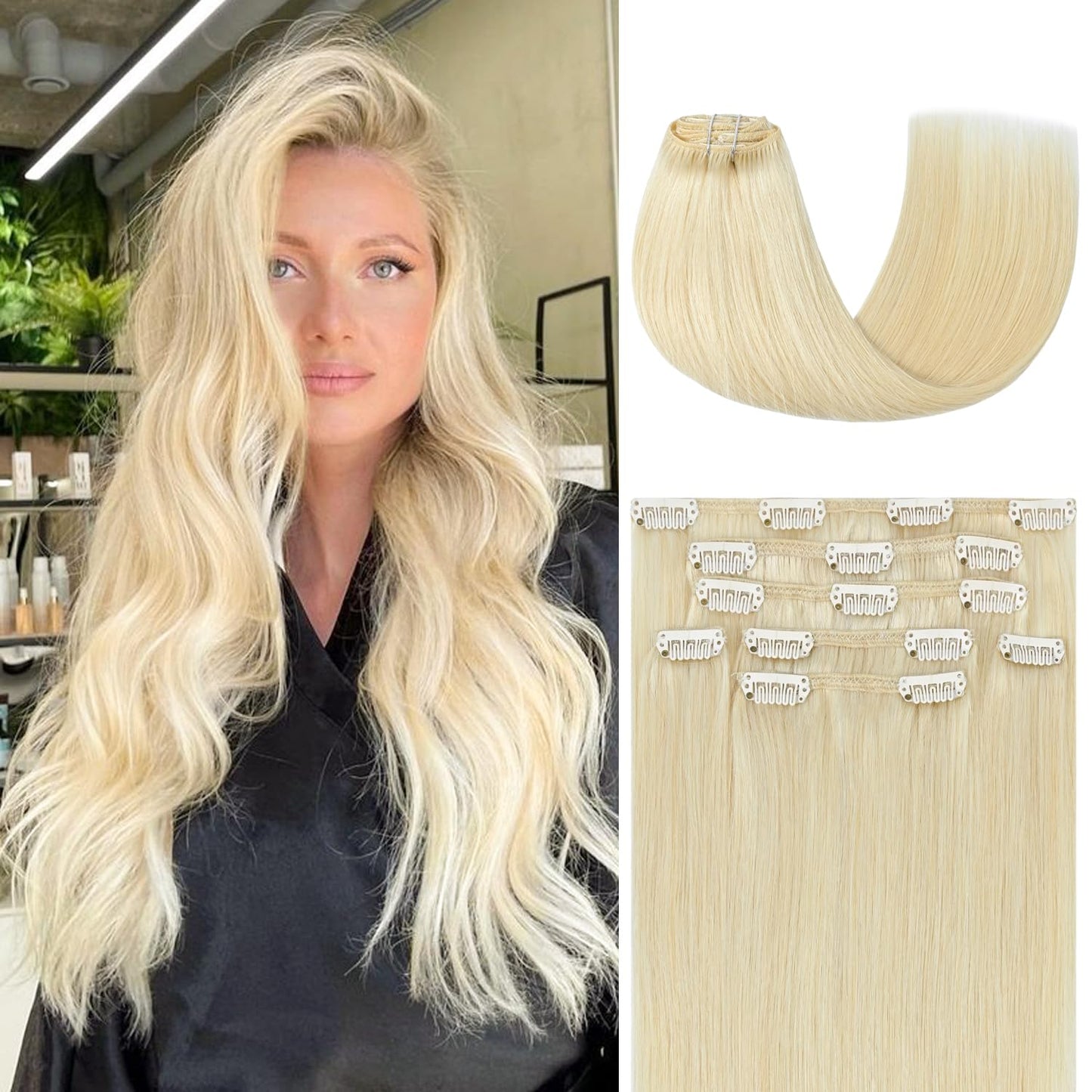 Honsoo Hair Extensions Real Human Hair 20in Clip in Platinum Blonde