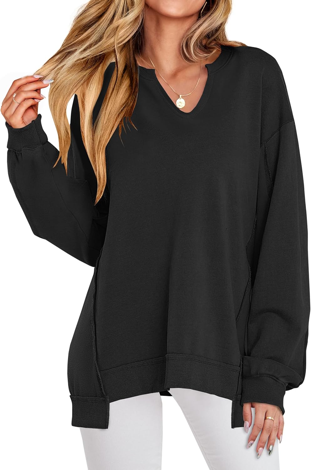 Oversized V-Neck Sweatshirt for Women - Trendy Fall Style