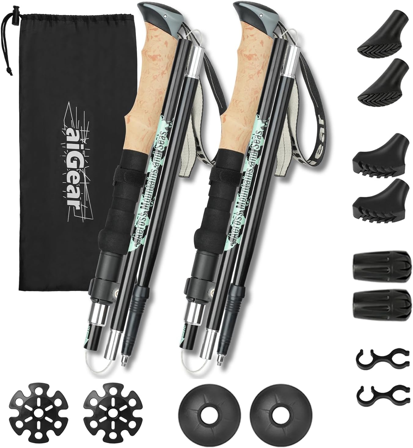 Ultra-light aiGear Trekking Poles - Anti-Shock, Quick Lock, 4-Tip Set