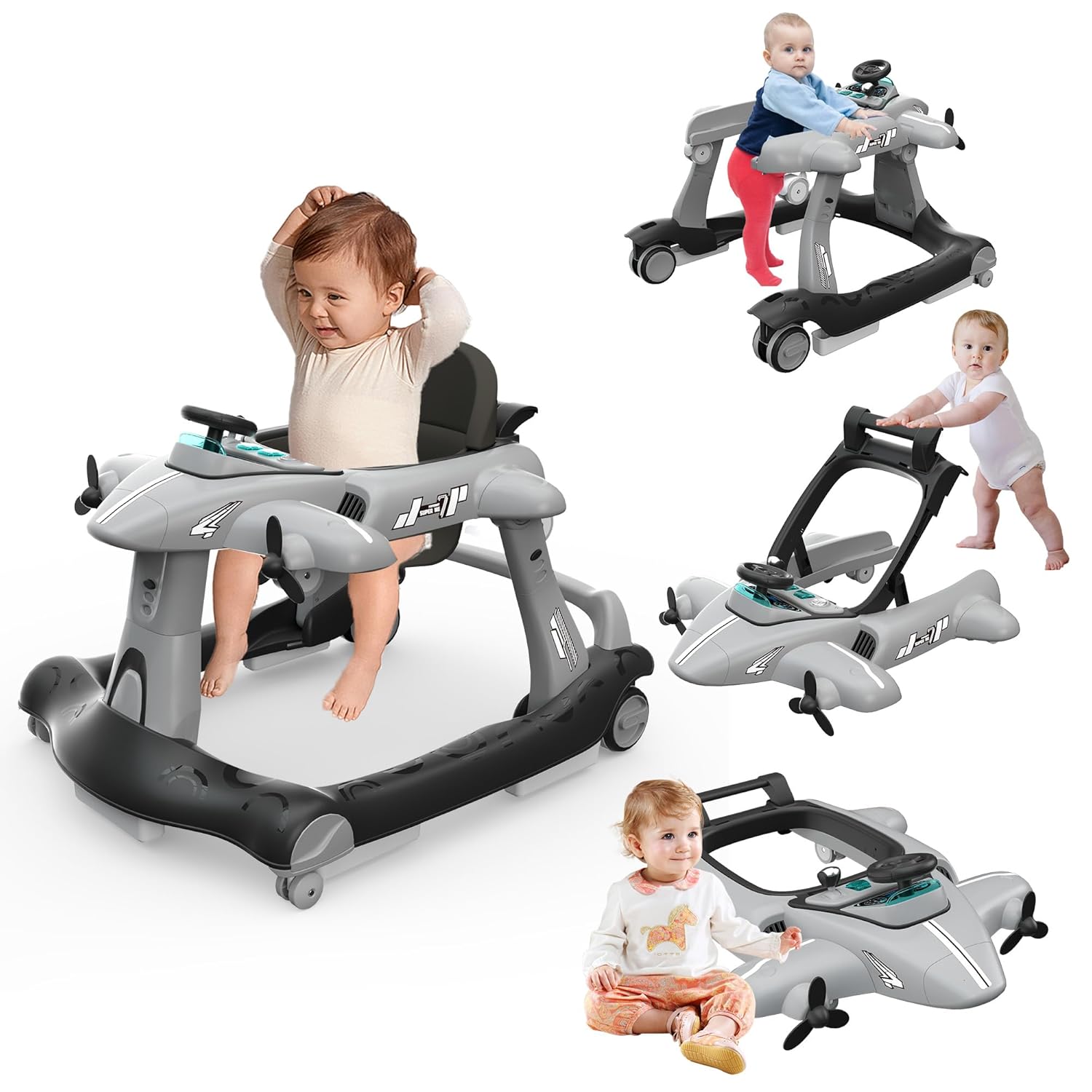 6-in-1 Foldable Baby Walker with Adjustable Height & Speed