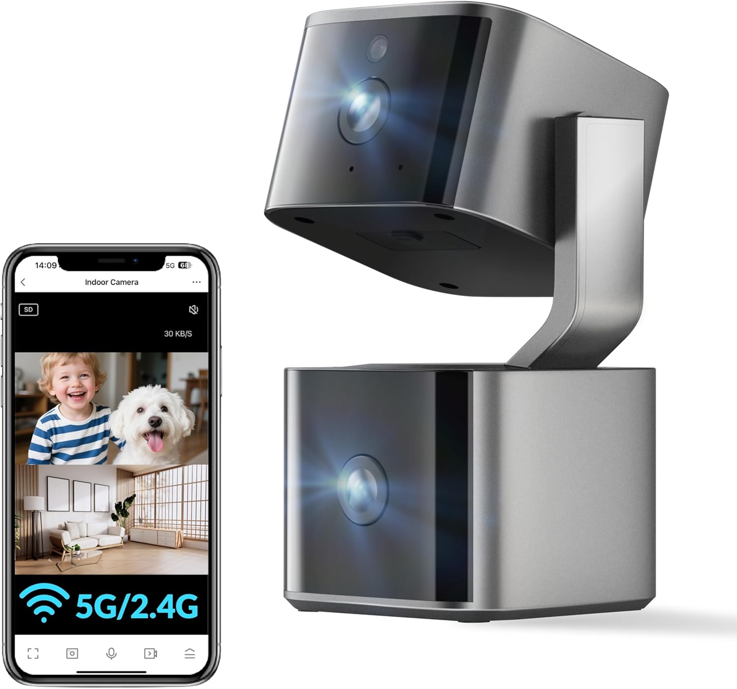Dual Lens Security Camera Indoor with 2.5K Clarity and AI Tracking