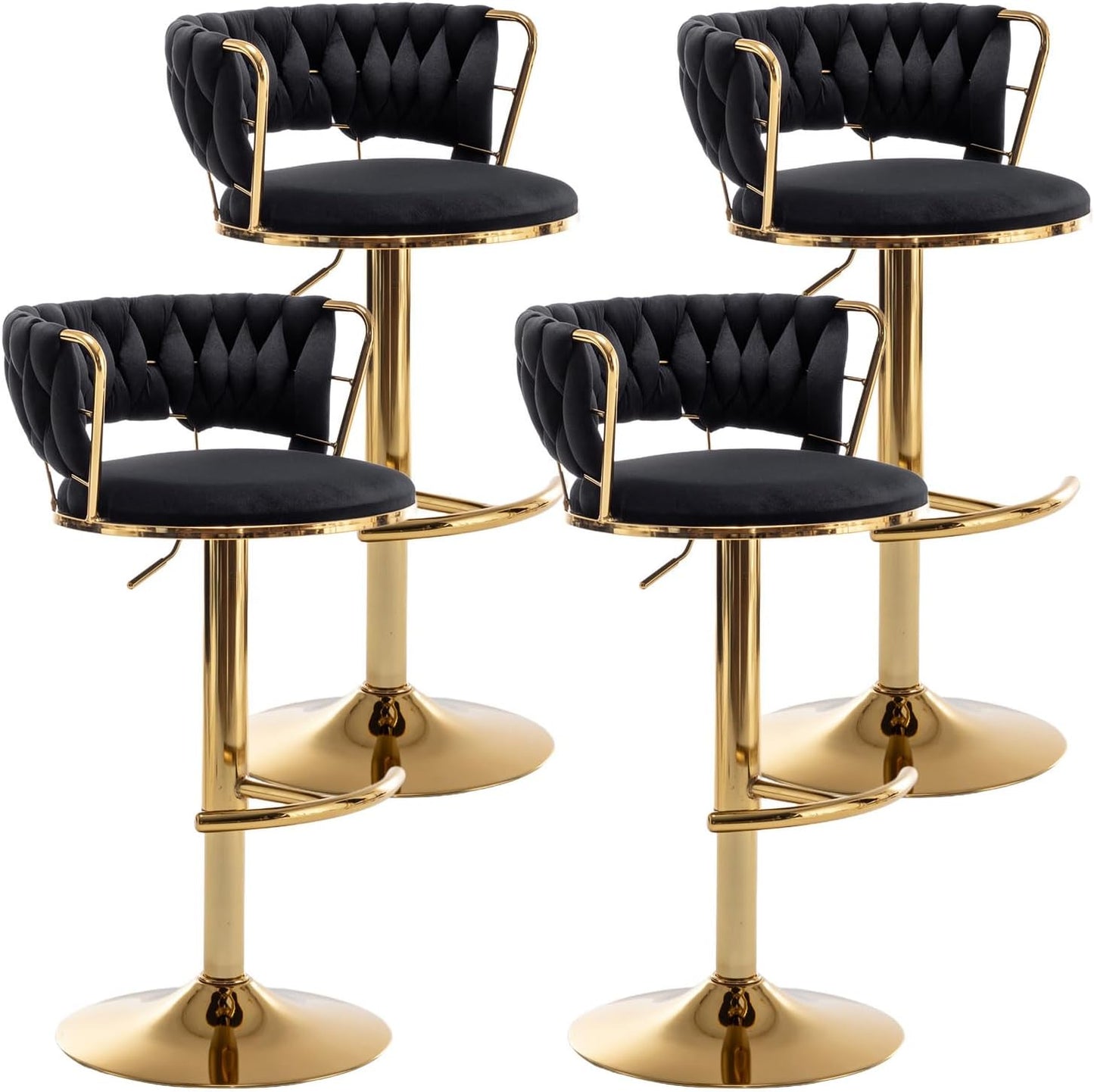 Gold Velvet Bar Stools Set of 4 for Kitchen Island and Pub