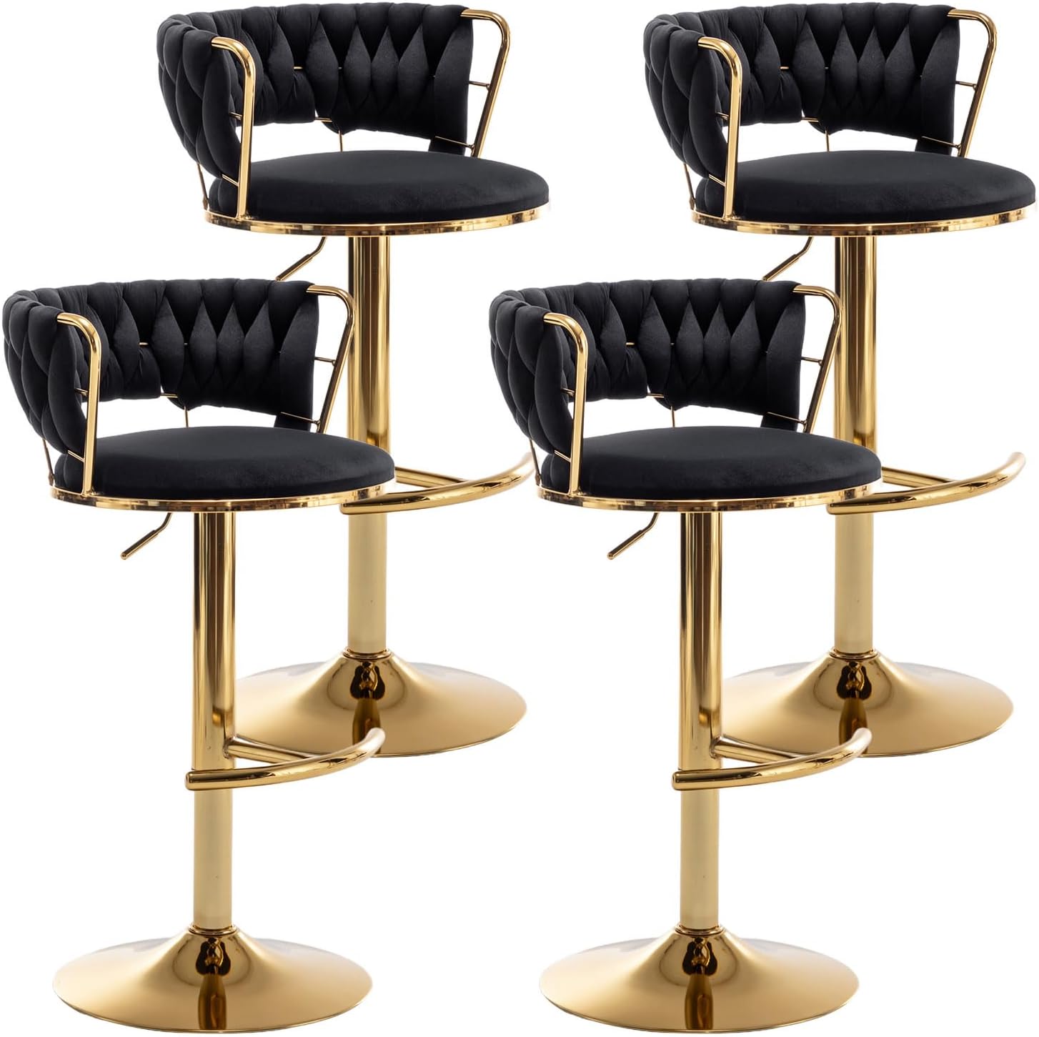 Gold Velvet Bar Stools Set of 4 for Kitchen Island and Pub