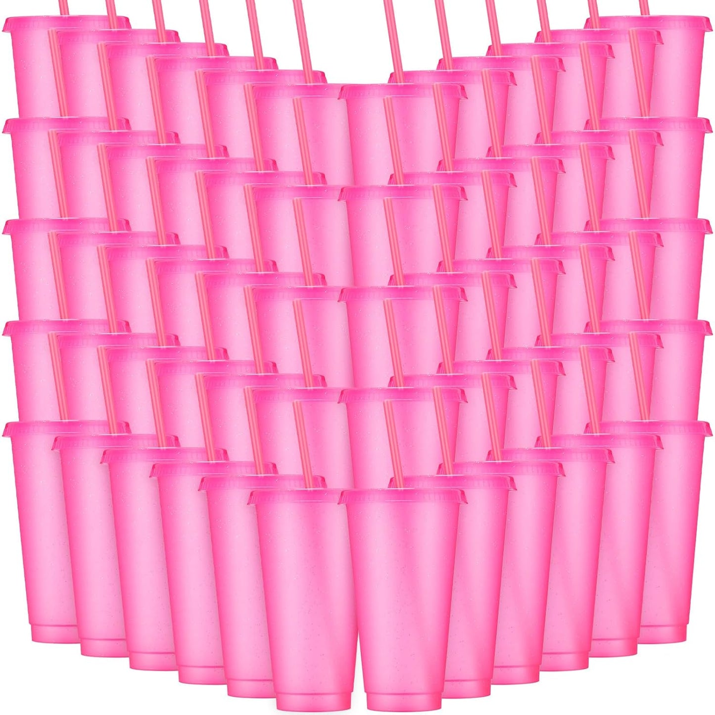 60 Pack Glitter Plastic Cups with Straw and Lid for Parties