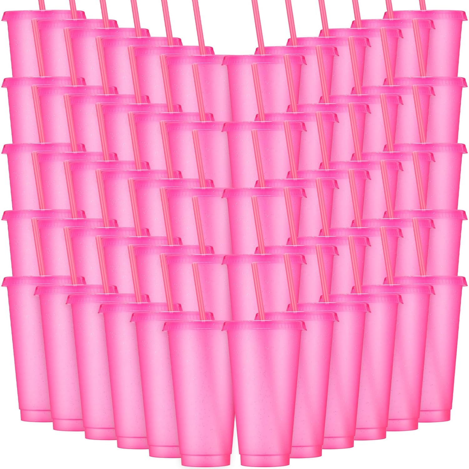 60 Pack Glitter Plastic Cups with Straw and Lid for Parties