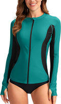 SANTINY Women's Rash Guard Zip Front Swim Shirt - UPF50+ Sun