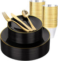 Black and Gold Disposable Plates 150PCS Party Set - Elegant 25 Guest