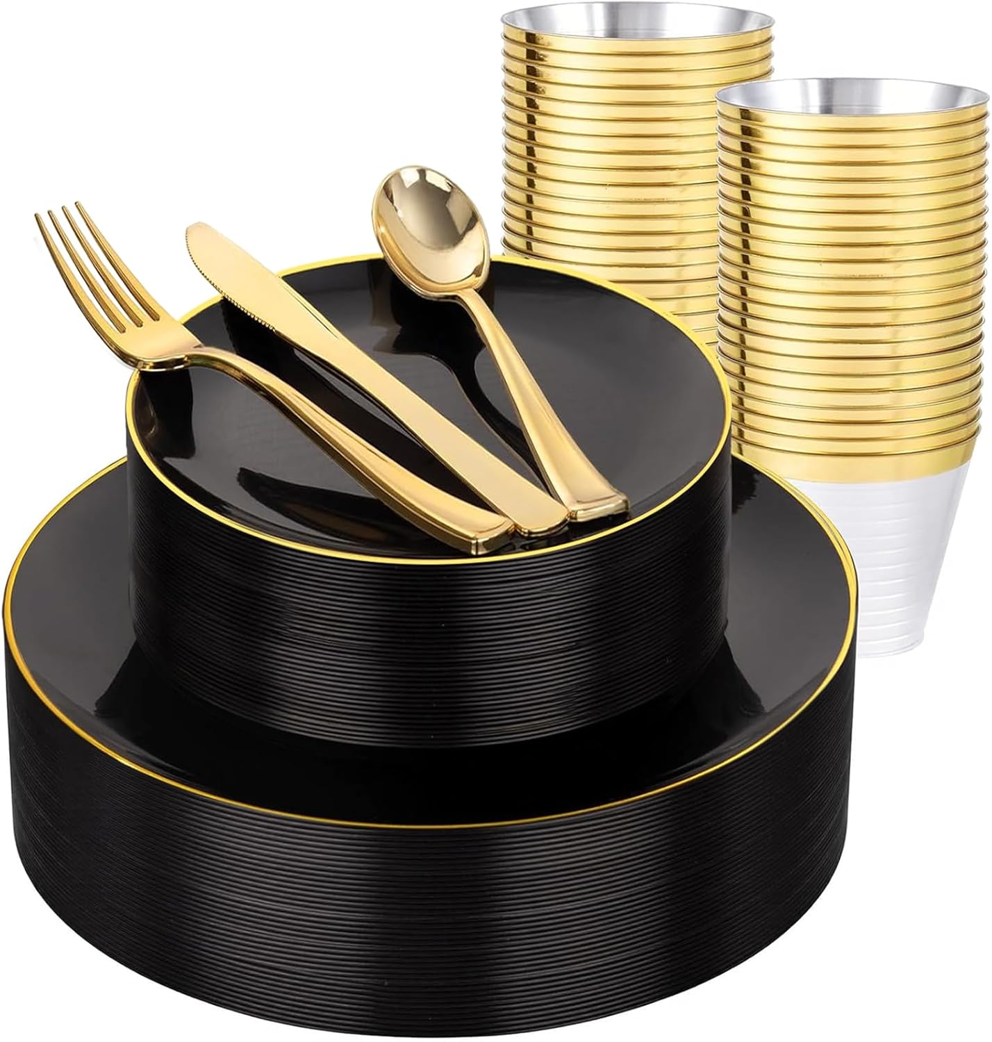 WDF 150PCS Black Plastic Plates for Elegant Party Dining