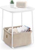 Side End Table with Fabric Basket - Modern Nightstand for Small Spaces