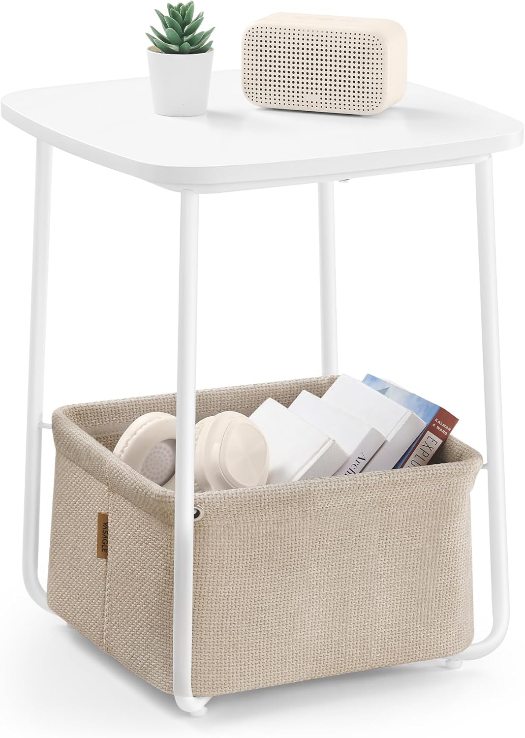 VASAGLE LILEA Side End Table with Fabric Basket for Small Spaces