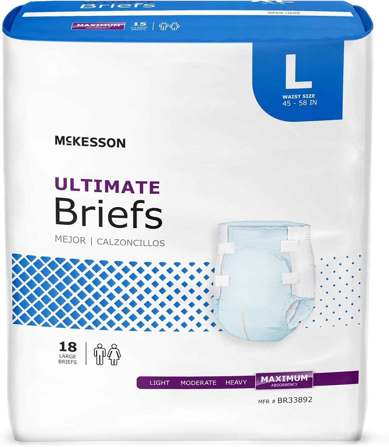 McKesson Ultimate Briefs: Max Absorbency, Large Size, 72 Total