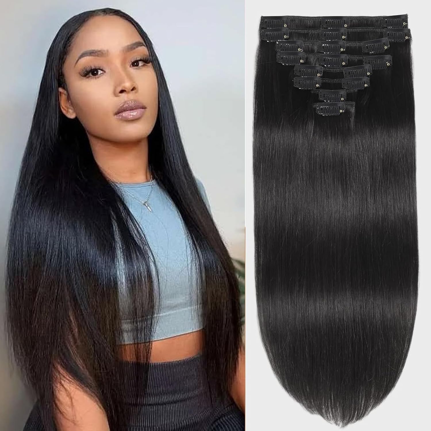 Straight Clip in Hair Extensions for Natural Volume and Length