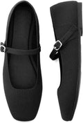 Knit Flats for Women Square Toe Mary Jane Flats with Strap