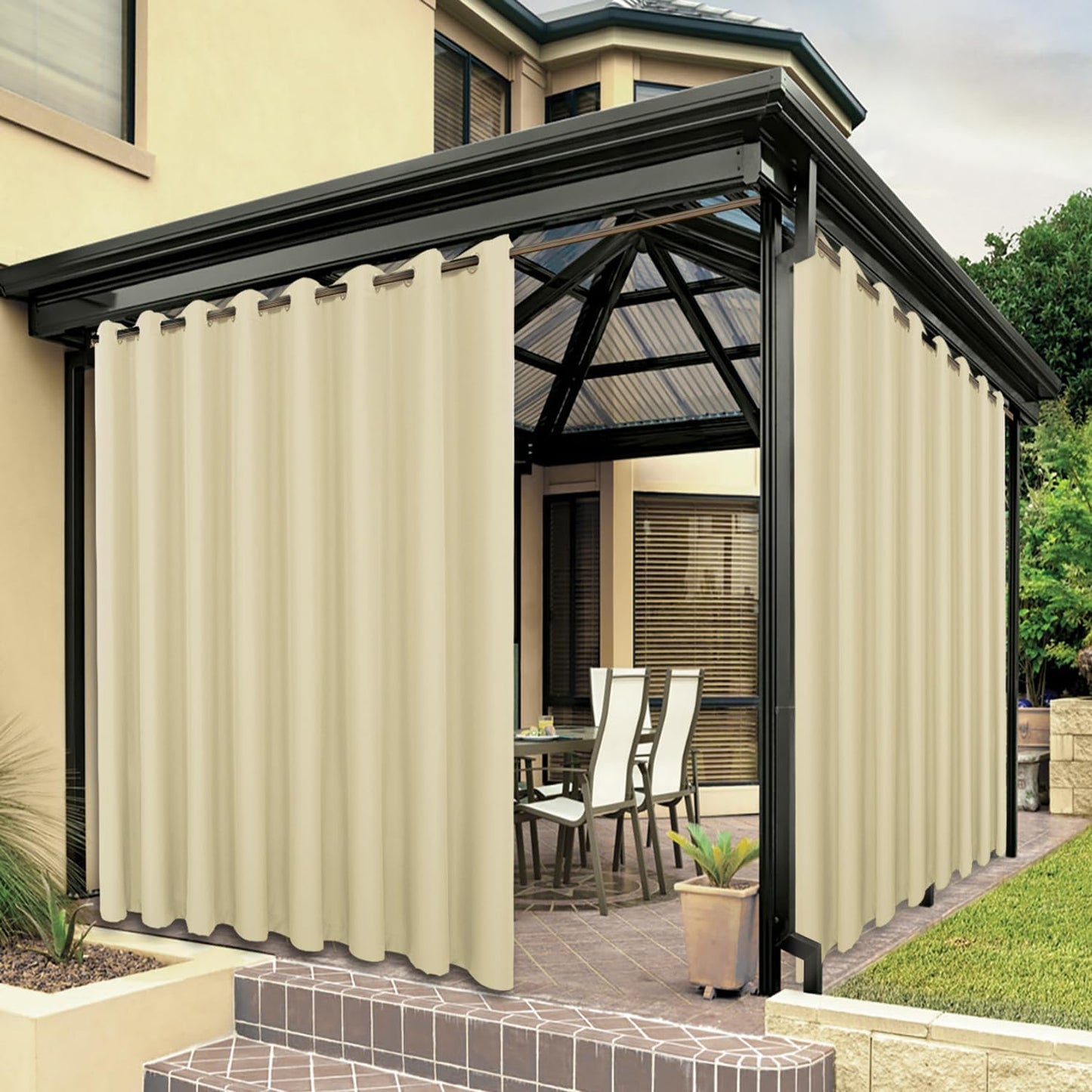 BONZER Outdoor Waterproof Curtains for Patio and Gazebo Use