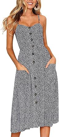 Halife Womens Summer Dresses Casual Floral Button Down Midi Dress