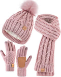 Womens Beanie Hat Scarf Gloves Set - Fleece Lined Winter Trio