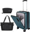 20in Teal Blue Carry-On Luggage Set with Front-Open Laptop Pocket