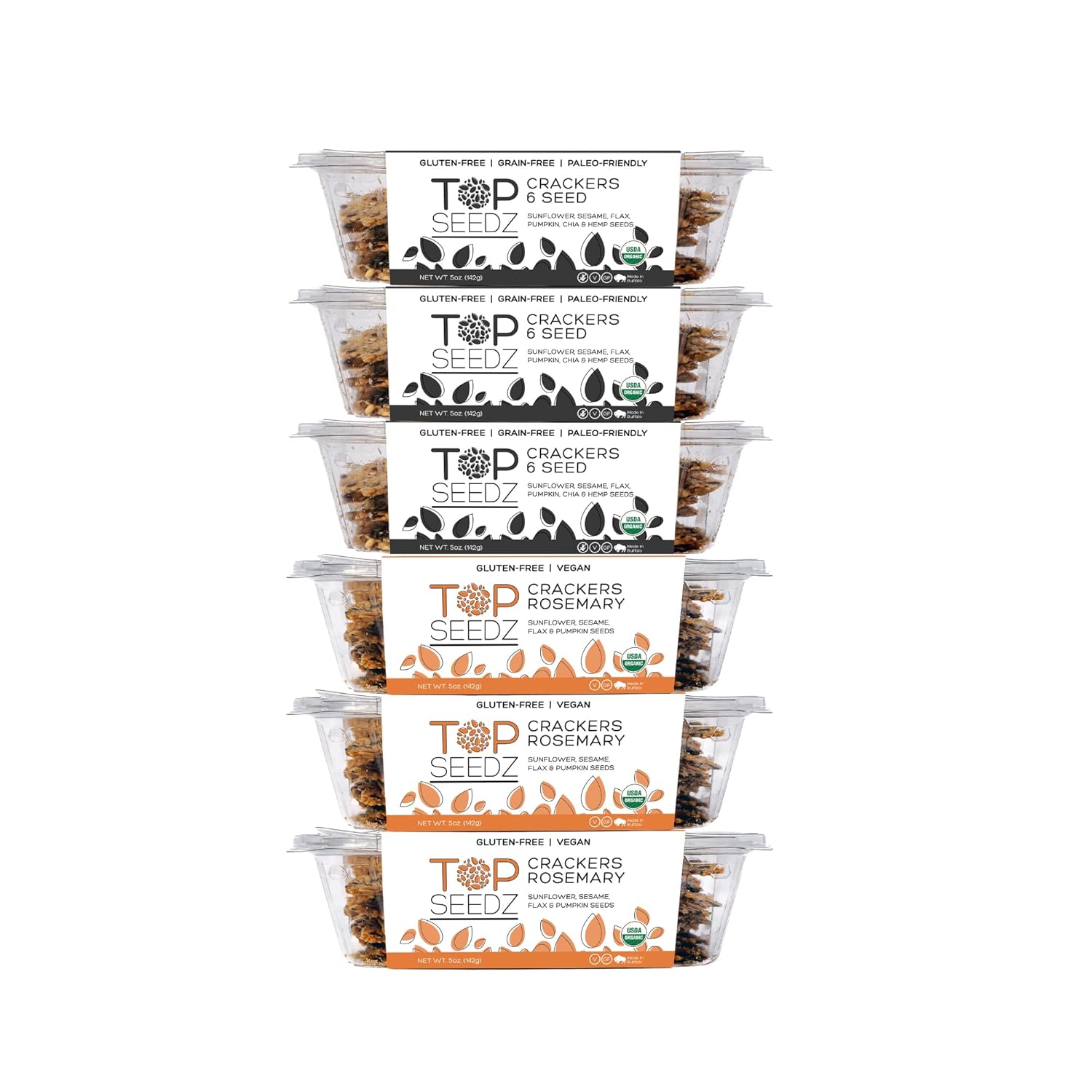 Top Seedz Organic Gluten Free Rosemary and 6 Seed Crackers 6-Pack