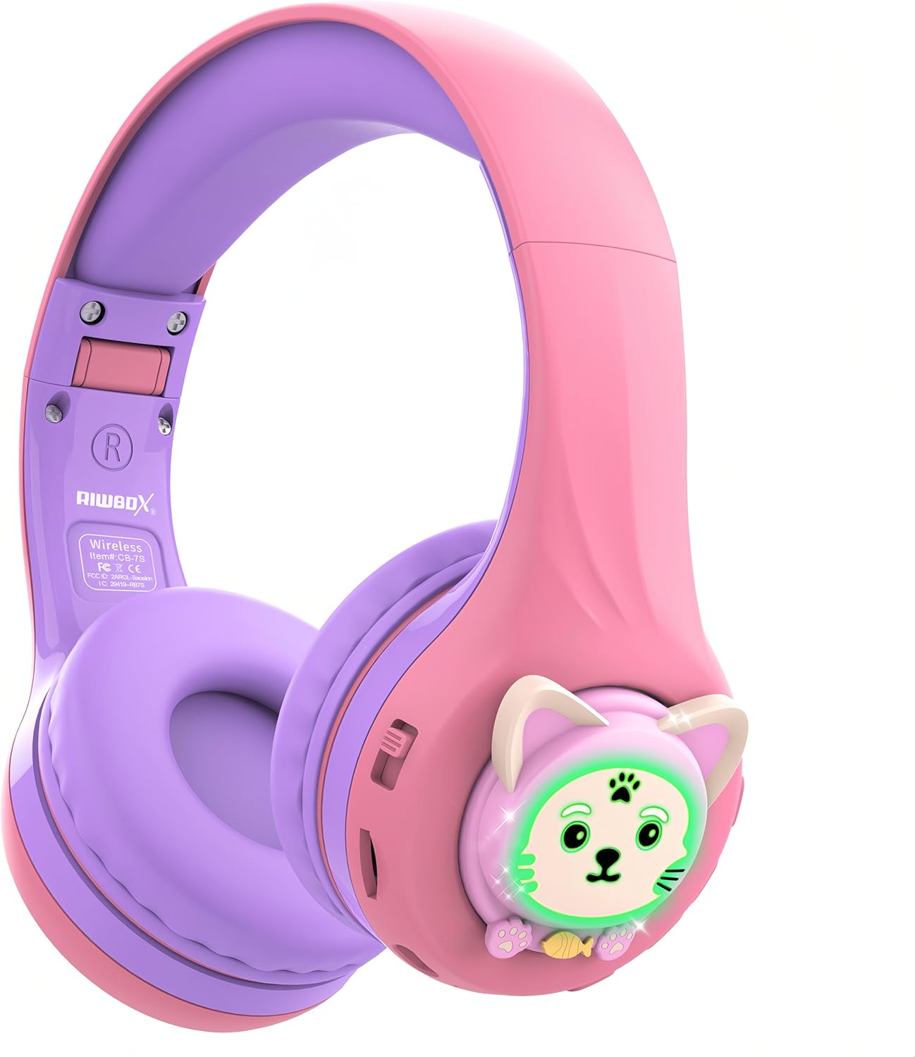 Riwbox Kids Wireless Headphones - Safe Volume, LED Lights, 50H Playtime