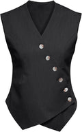 Womens Waistcoat Vest Sleeveless Blazer with Asymmetrical Hem - Chic