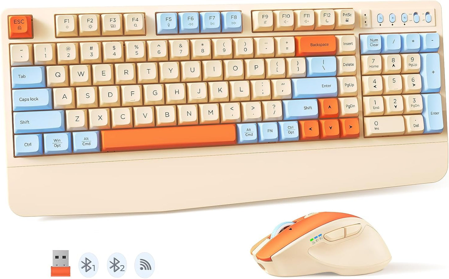 MEETION Colorful Wireless Keyboard & Mouse Set - Retro Keycap, Ergonomic Design, Rechargeable - Windows/Mac Compatible